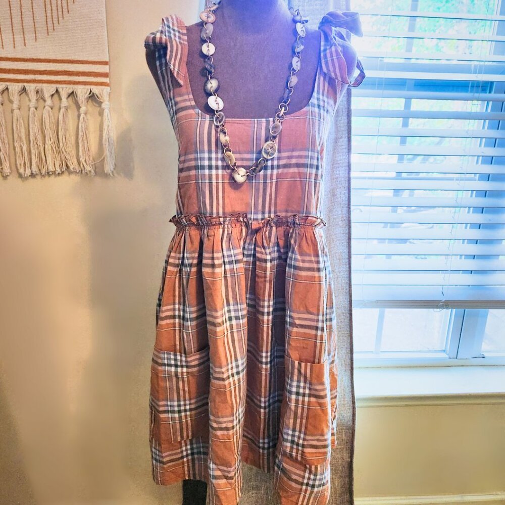 Kori America Orange Plaid Pinafore Dress | Cottagecore & Retro NWT | Size M